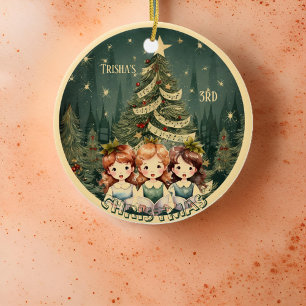 Décoration En Céramique Arbre de Noël Enfants chantent des caroleurs