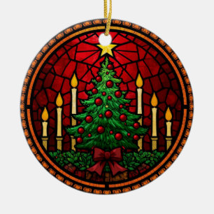 Décoration En Céramique Arbre de Noël et bougies en verre coloré