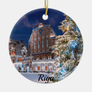 Décoration En Céramique Arbre de Noël et Maison des Noirs à Riga
