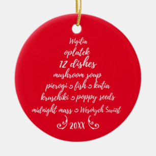 Décoration En Céramique Arbre de Noël ethnique polonais Wigilia Rouge Blan