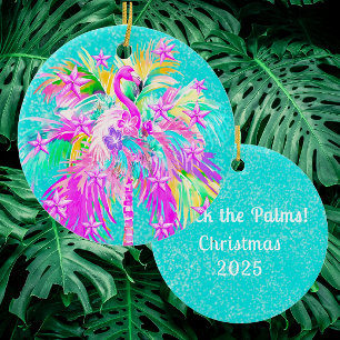 Décoration En Céramique Arbre de Noël Flamant Rose Palmier Tropical Person
