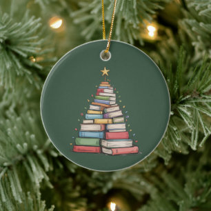 Décoration En Céramique Arbre de Noël Livre Rétro Bibliothèque Bookworm