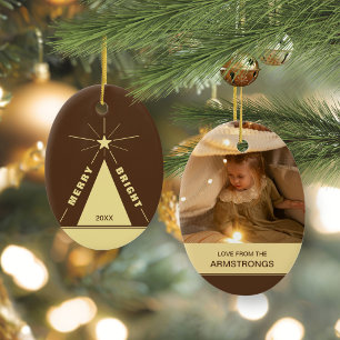 Décoration En Céramique Arbre de Noël ovale marron chocolat Famille Photo