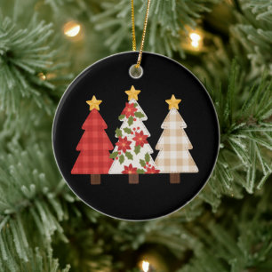 Décoration En Céramique Arbre de Noël Patchwork Vintage Joyeux Noël