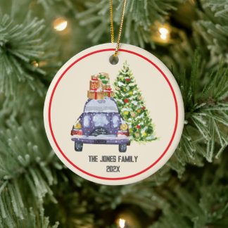 Décoration En Céramique Arbre de Noël personnalisé de la famille de voitur