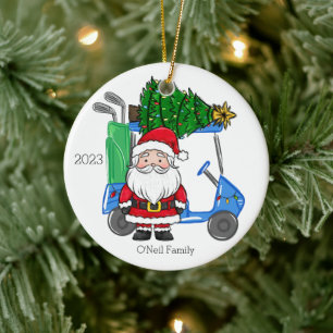Décoration En Céramique Arbre de Noël personnalisé Golf Cart bleu de Père