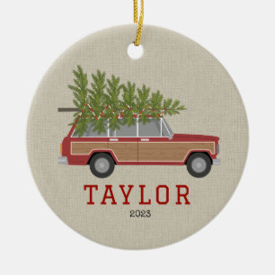 Décoration En Céramique Arbre de Noël Rouge Bois SUV Wagon Car Faux Tweete