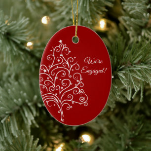 Décoration En Céramique Arbre de Noël sur Fiançailles d'hiver rouge