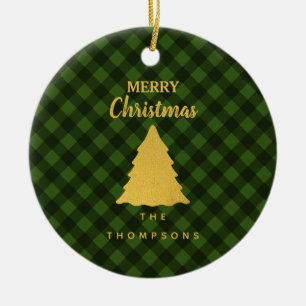 Décoration En Céramique Arbre de Noël vert et noir Buffalo plaid