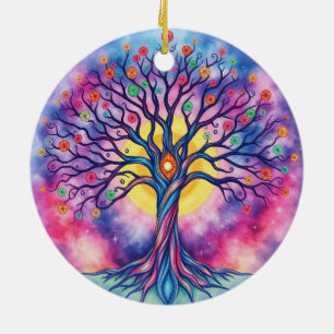 Décoration En Céramique Arbre de vie en aquarelle arc-en-ciel