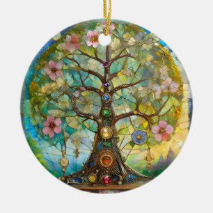 Décoration En Céramique Arbre de Vie Fleurissant des 7 Chakras
