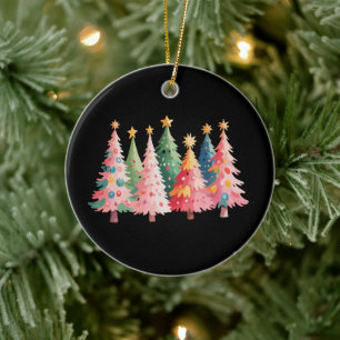 Décoration En Céramique Arbres de Noël aquarelle Noël mignon rose