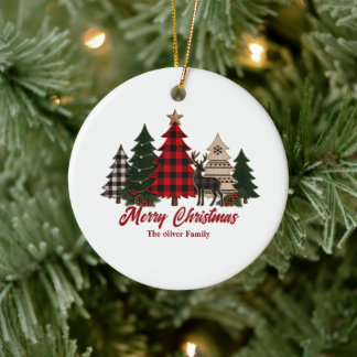 Décoration En Céramique Arbres de Noël Famille Renne Plaid Rustique