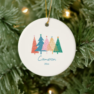 Décoration En Céramique Arbres de Noël Fantaisistes Nom Personnalisé Famil