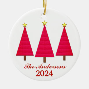 Décoration En Céramique Arbres de Noël rouges personnalisés avec nom et an