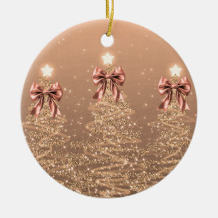 Décoration En Céramique Arbres de Noël Rubans de Vœux de Fêtes Rose Gold