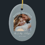 Décoration En Céramique Arc bleu poussiéreux photo mariage cadeau décorati<br><div class="desc">Mieux ensemble mariage photo en arc de couple faire-part et décoration maison cadeau ornement céramique. Coloris bleu Dusty moderne et élégant.</div>