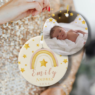 Décoration En Céramique Arc-en-ciel avec étoiles d'or Baby First Christmas