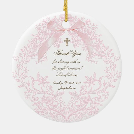 Décoration En Céramique arc rose Baptême merci (Dos)