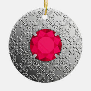 Décoration En Céramique Argent Damask avec un faux gemstone de rubis