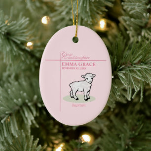 Décoration En Céramique Arrière-petite-fille Baptême Rose Fille Agneau