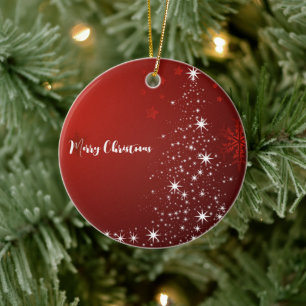 Décoration En Céramique Arrière - plan rouge avec sapin de Noël étoilé