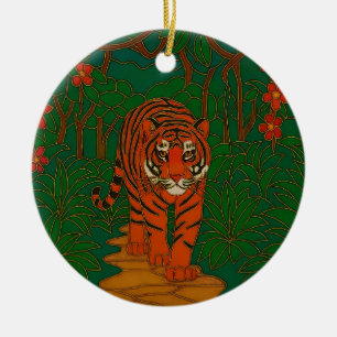 Décoration En Céramique Art de cloisonné Tigre sur le chemin de la jungle