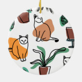 Décoration En Céramique Art de trait dessin chats et fleurs (Dos)