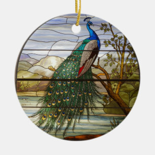 Décoration En Céramique Art de verre teinté, Paon en verre teinté