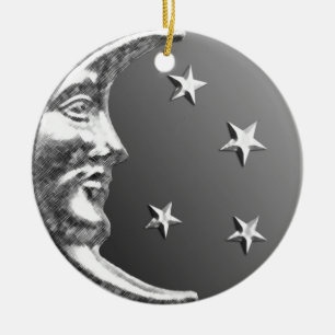 Décoration En Céramique Art Déco Lune et Étoiles - gris / gris et argent