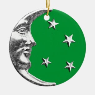 Décoration En Céramique Art Déco Lune et Etoiles - Jade Green et Argent