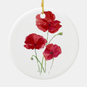 Décoration En Céramique Art floral de pavot d'aquarelle de fleur rouge de