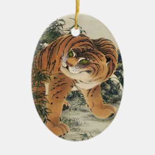 Décoration En Céramique Art japonais vintage du tigre d'Edo dans une forêt