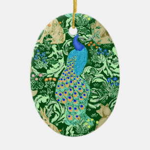 Décoration En Céramique Art Nouveau Peacock Print, Cobalt Blue & Green