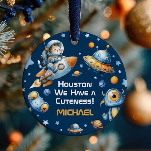 Décoration En Céramique Astronaut Cat Funny Outer Space Baby Name& Photo