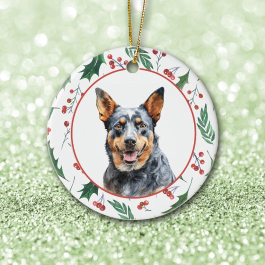 Décoration En Céramique Australian Cattle Dog Red Berry Holly Border