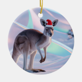 Décoration En Céramique Australian Christmas Kangaroo + Santa Hat Holiday
