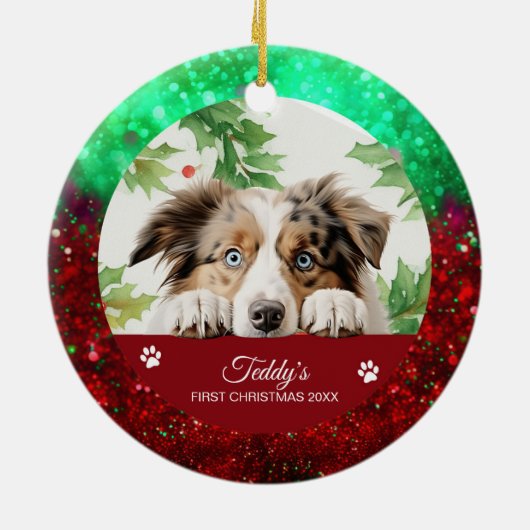 Décoration En Céramique Australian Shepherd Noël personnalisé (Dos)
