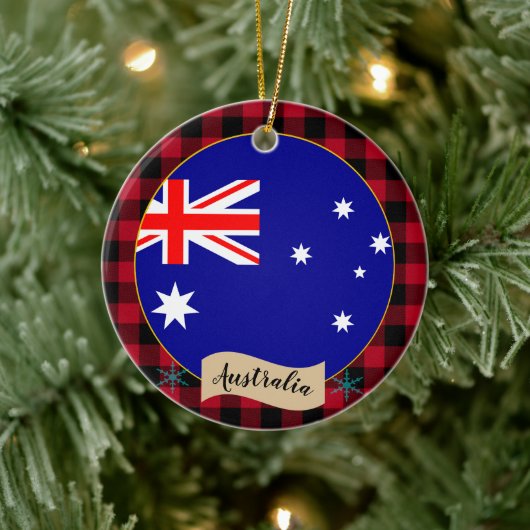 Décoration En Céramique Australie, Plaid de bison rouge et drapeau austral (Arbre)