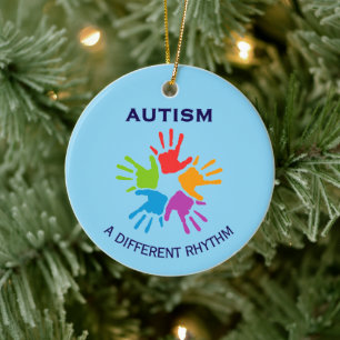 Décoration En Céramique Autisme Un Rythme Différent Empreinte de Main Noël