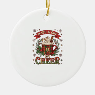 Décoration En Céramique Avoir une tasse de Noël avec un motif à carreaux d