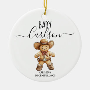 Décoration En Céramique Baby Arriving Gingerpain Cowboy Keepsaké