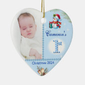 Décoration En Céramique Baby Boy First Christmas Custom Photo Heart Cadeau (Droite)