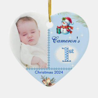 Décoration En Céramique Baby Boy First Christmas Custom Photo Heart Cadeau