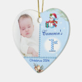 Décoration En Céramique Baby Boy First Christmas Custom Photo Heart Cadeau (Gauche)