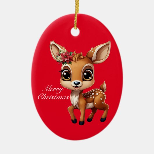 Décoration En Céramique Baby Deer, Fawn, Doit 🦌 🎄 Joyeux Noël (Devant)