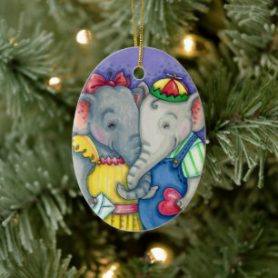 DÉCORATION EN CÉRAMIQUE BABY ELEPHANTS FIRST LOVE, CUTE PACHYDERM FRIENDS