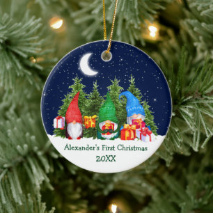 Décoration En Céramique Baby First Christmas Aquarelle Gnomes Arbres