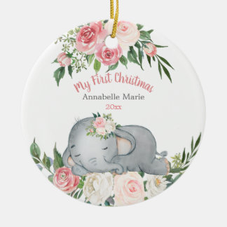 Décoration En Céramique Baby First Christmas Blush Rose Elephant