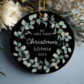 Décoration En Céramique Baby First Christmas Eucalyptus Wreath Black